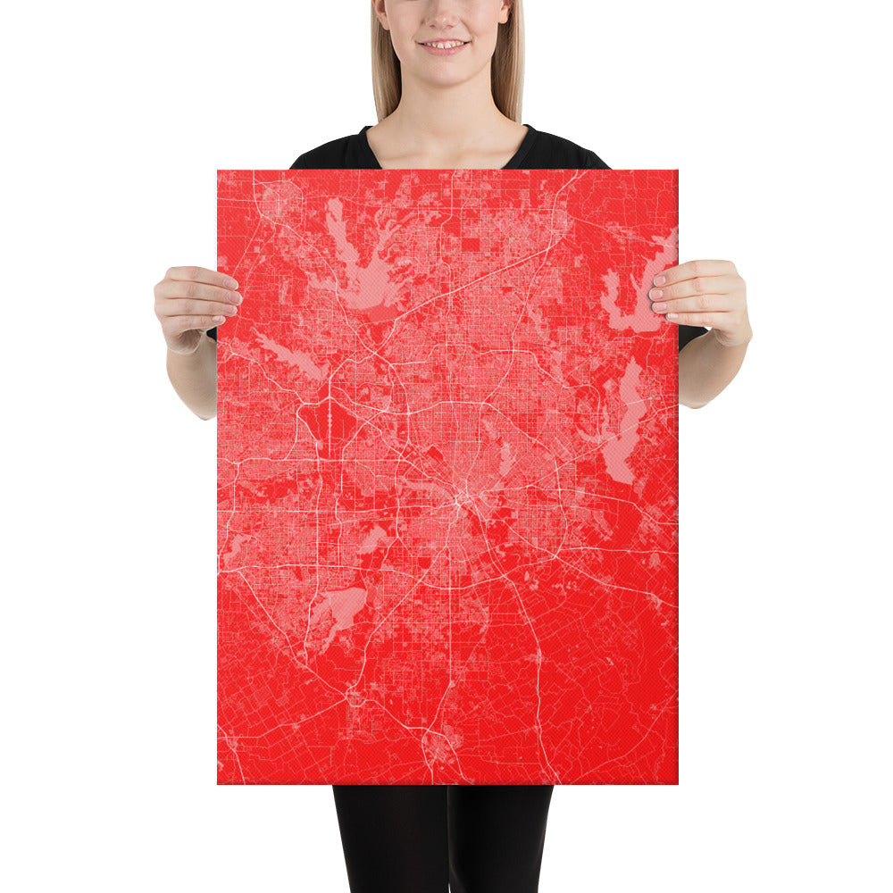 Dallas Red and White Canvas Map