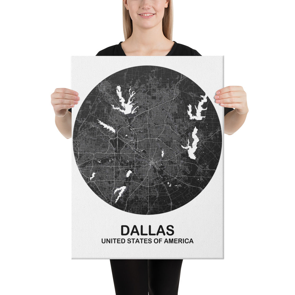 Dallas Circular Black Canvas Map