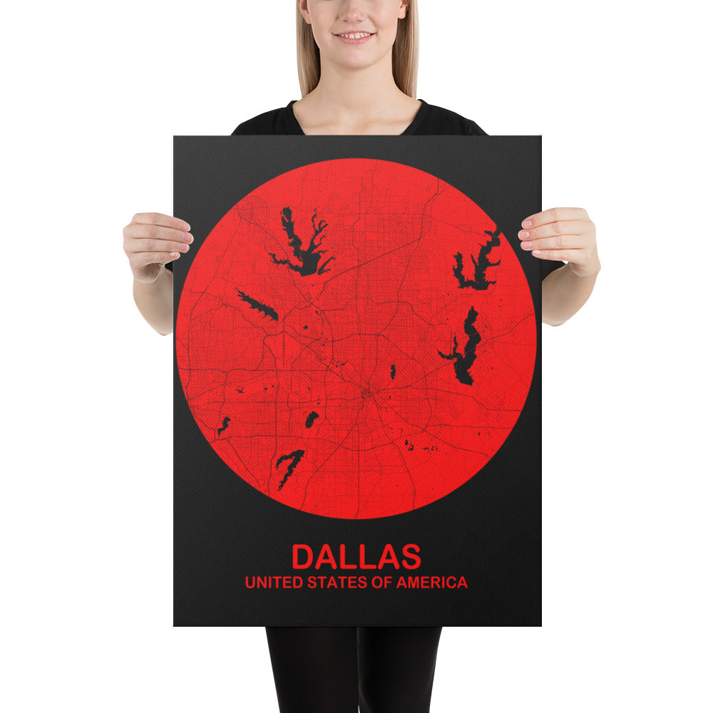 Dallas Circular Red Canvas Map