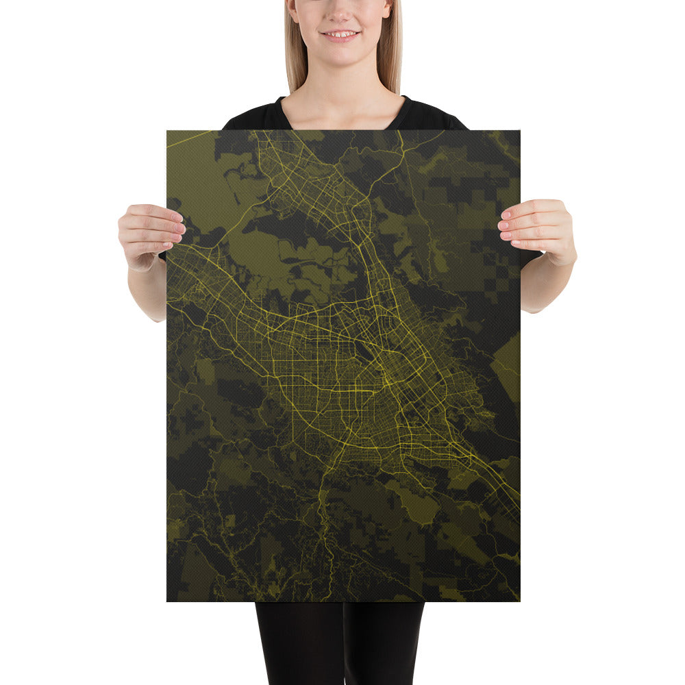 San Jose Black and Yellow Canvas Map