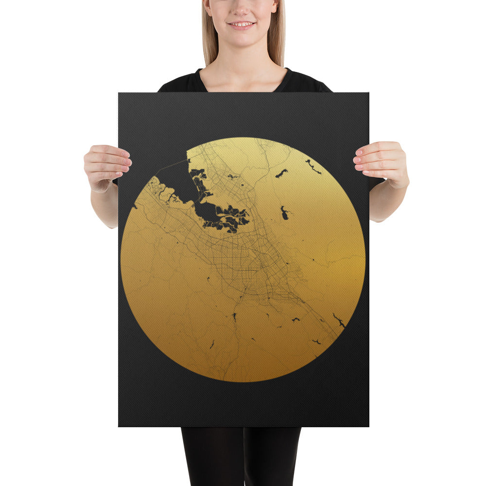 San Jose Gold on Black Canvas Map