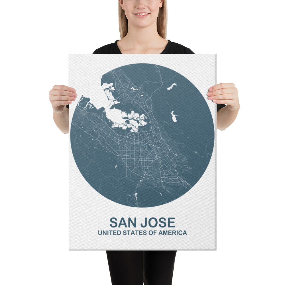 San Jose Circular Blue Canvas Map