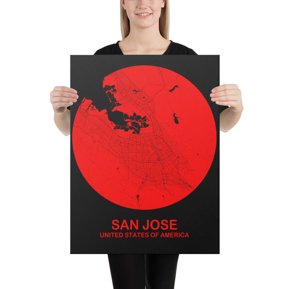 San Jose Circular Red Canvas Map