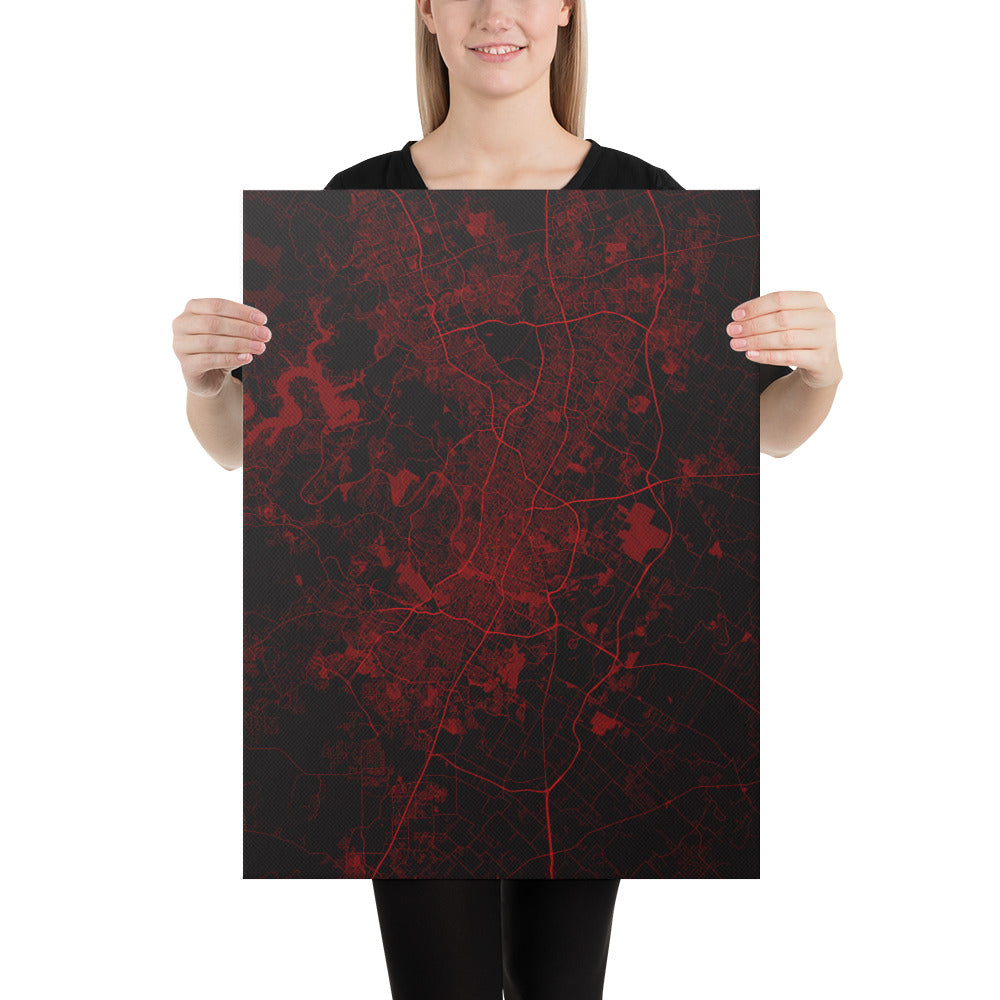 Austin Black and Red Canvas Map