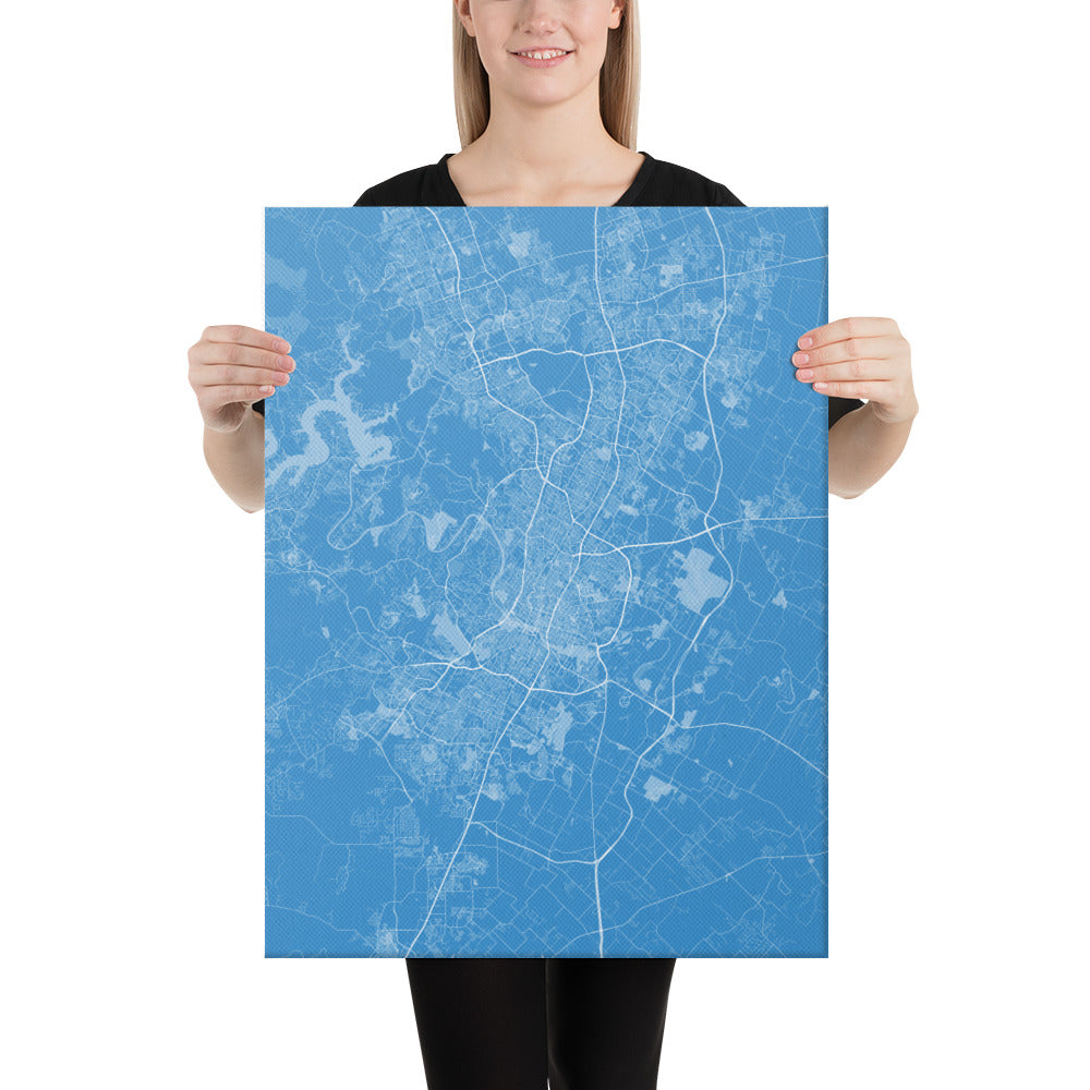 Austin Blue and White Canvas Map