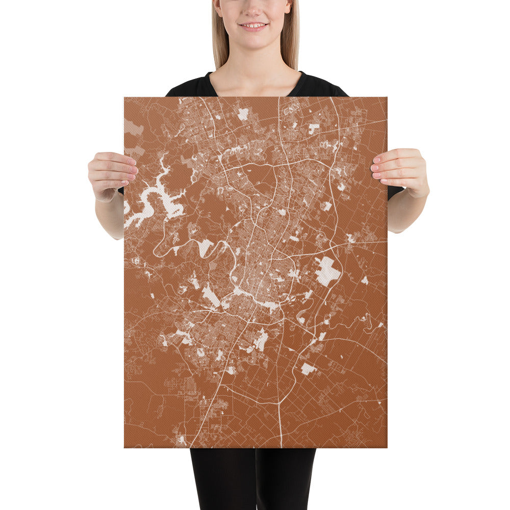 Austin Brown and White Canvas Map