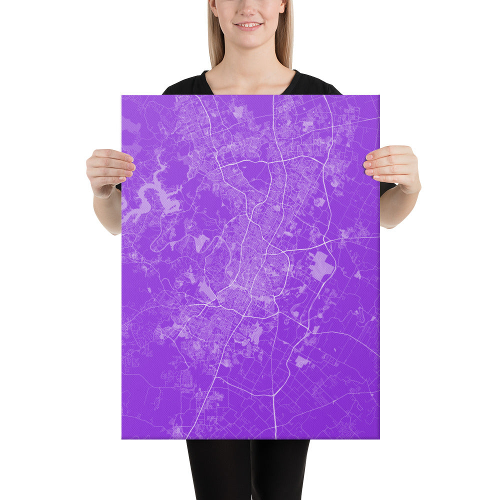 Austin Purple and White Canvas Map