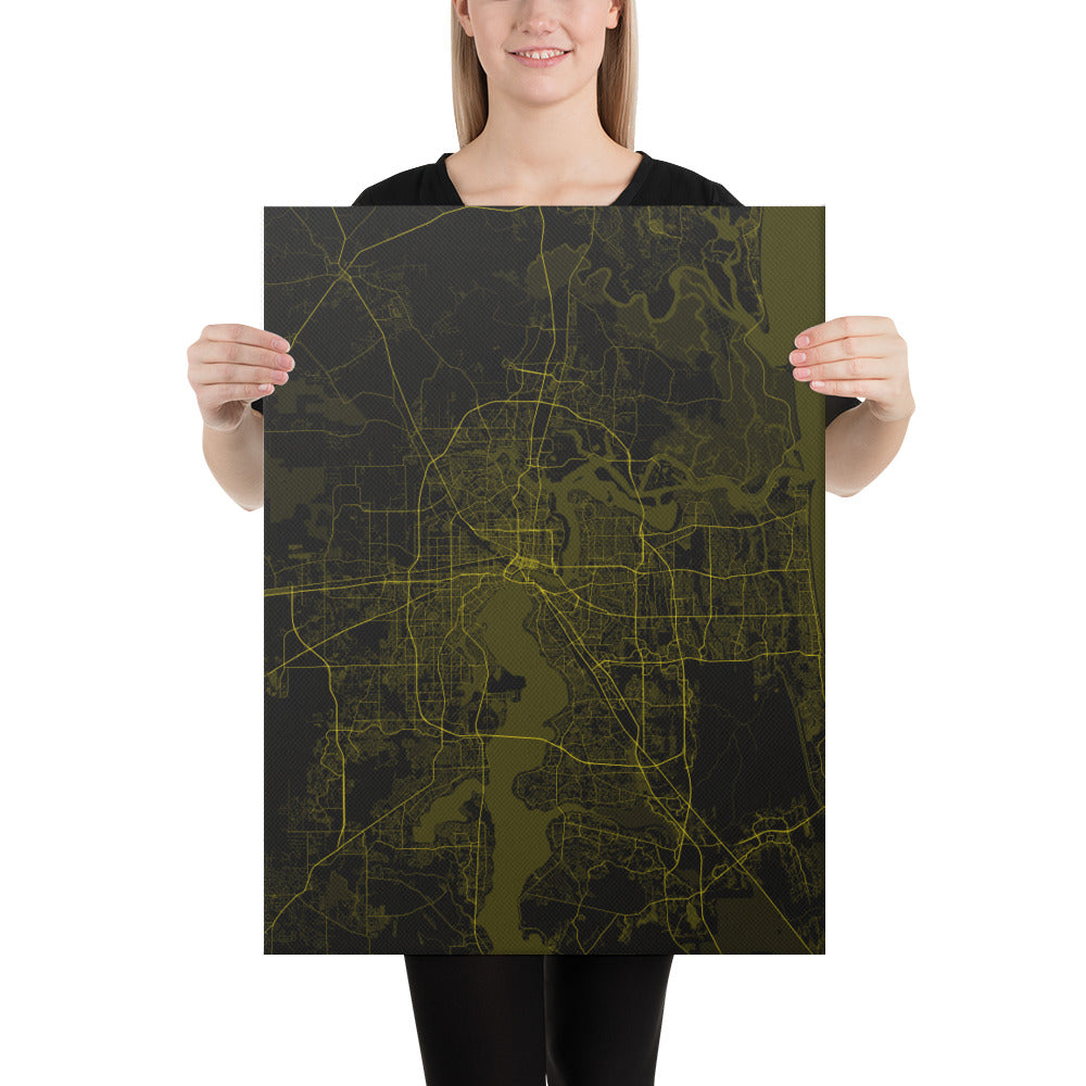 Jacksonville Black and Yellow Canvas Map