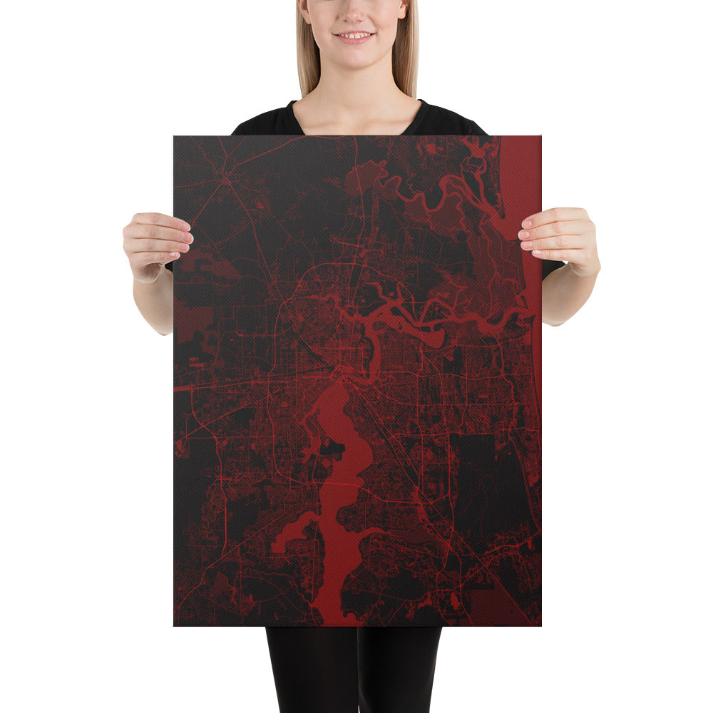 Jacksonville Black and Red Canvas Map