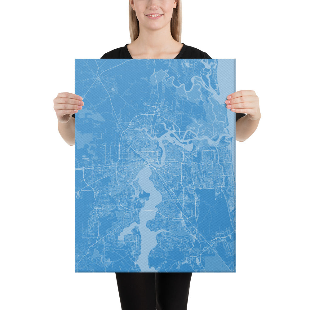 Jacksonville Blue and White Canvas Map