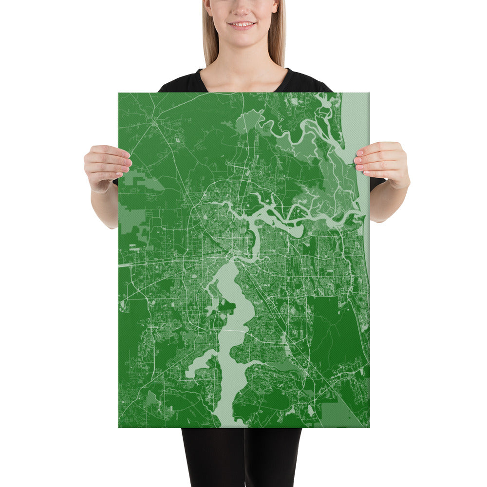 Jacksonville Green and White Canvas Map