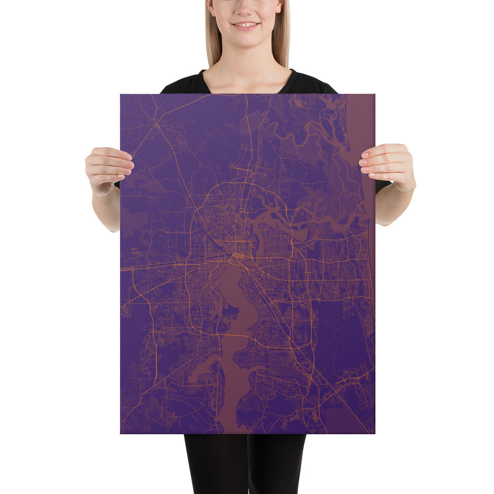 Jacksonville Purple and Orange Canvas Map