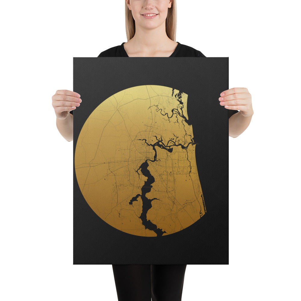 Jacksonville Gold on Black Canvas Map