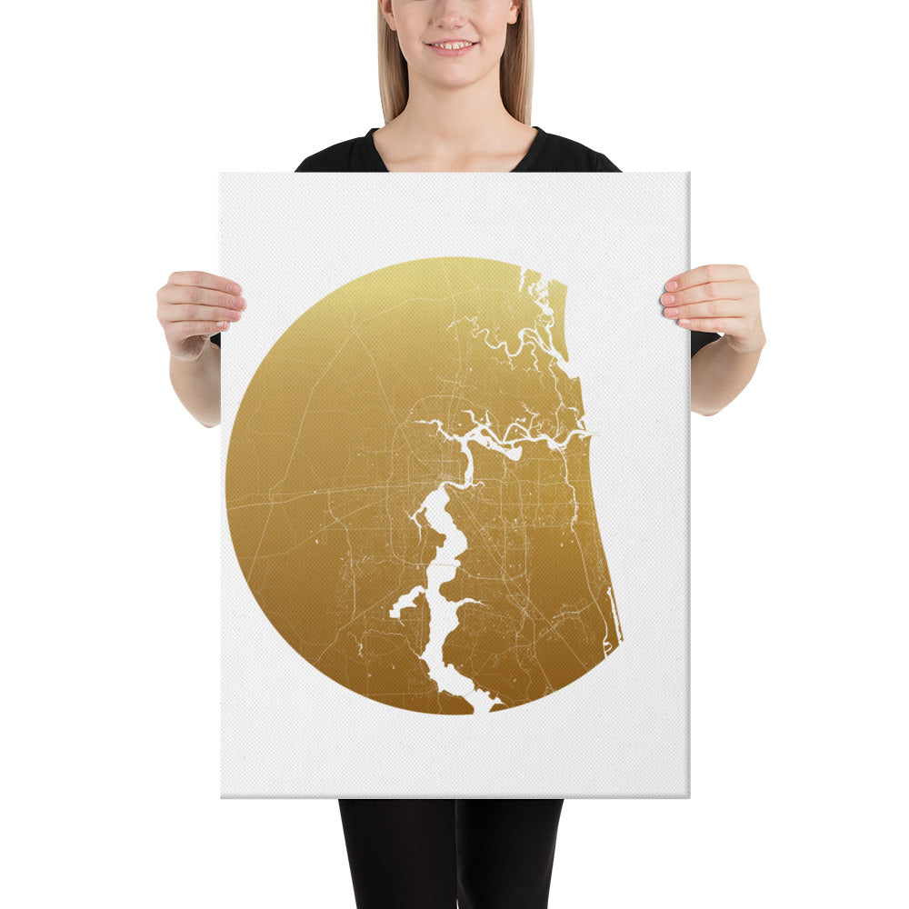 Jacksonville Gold on White Canvas Map