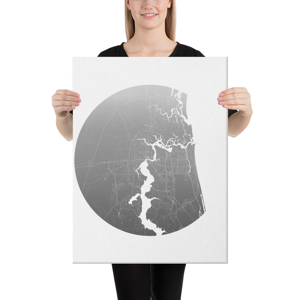 Jacksonville Silver on White Canvas Map