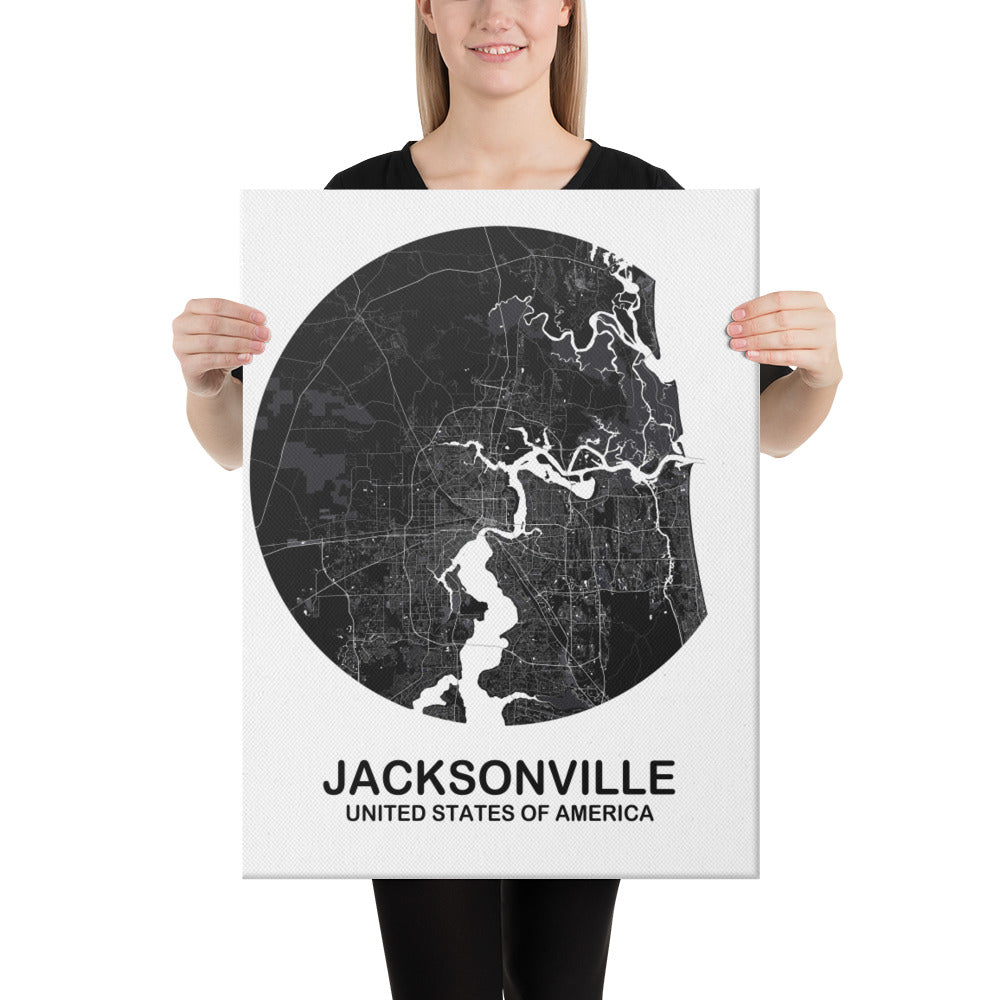 Jacksonville Circular Black Canvas Map