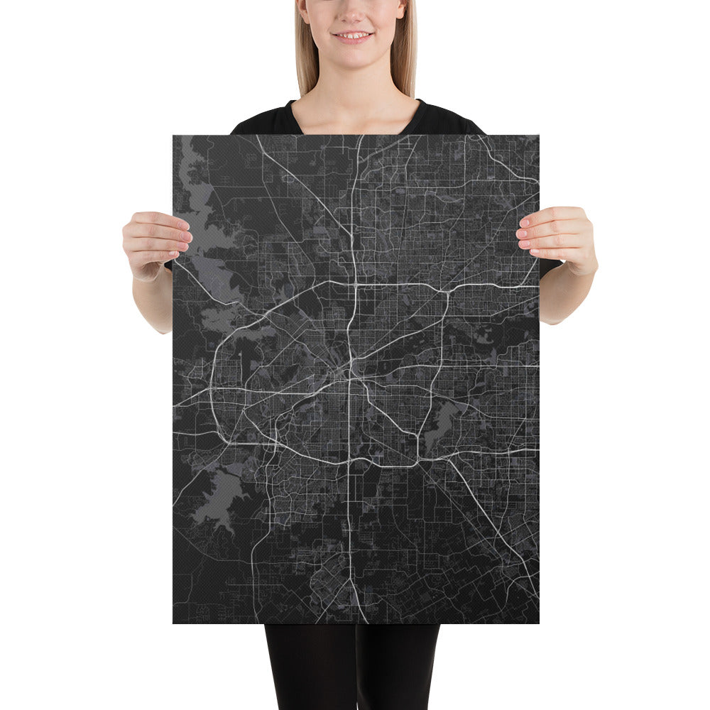 Fort Worth Black Canvas Map