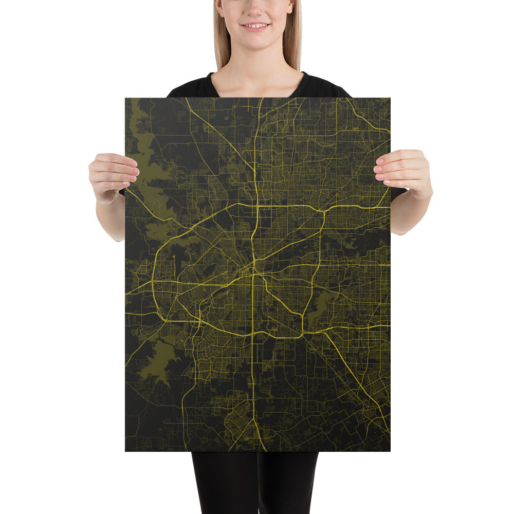 Fort Worth Black and Yellow Canvas Map