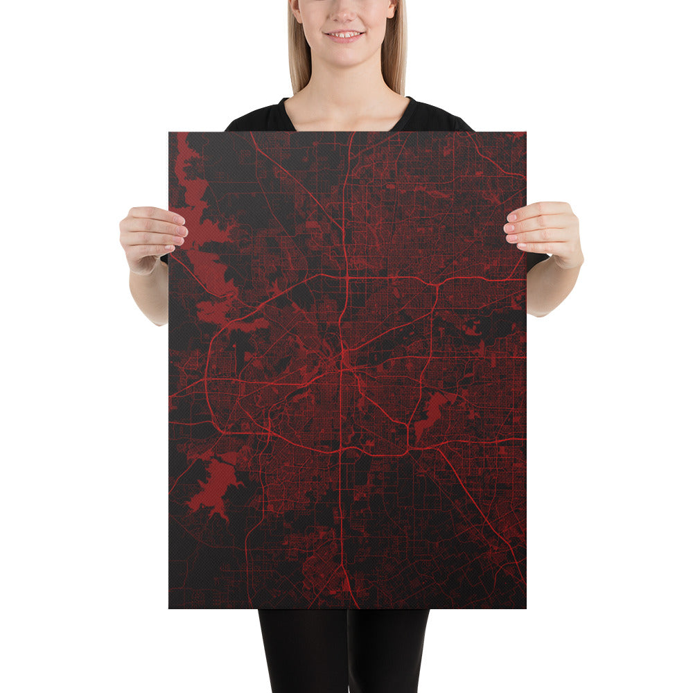 Fort Worth Black and Red Canvas Map