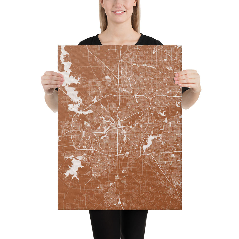 Fort Worth Brown and White Canvas Map