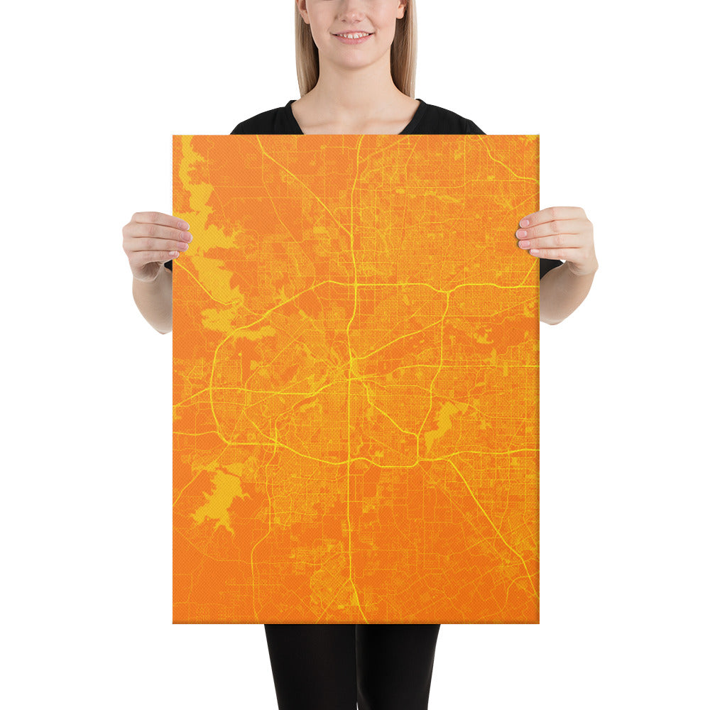 Fort Worth Orange and Yellow Canvas Map