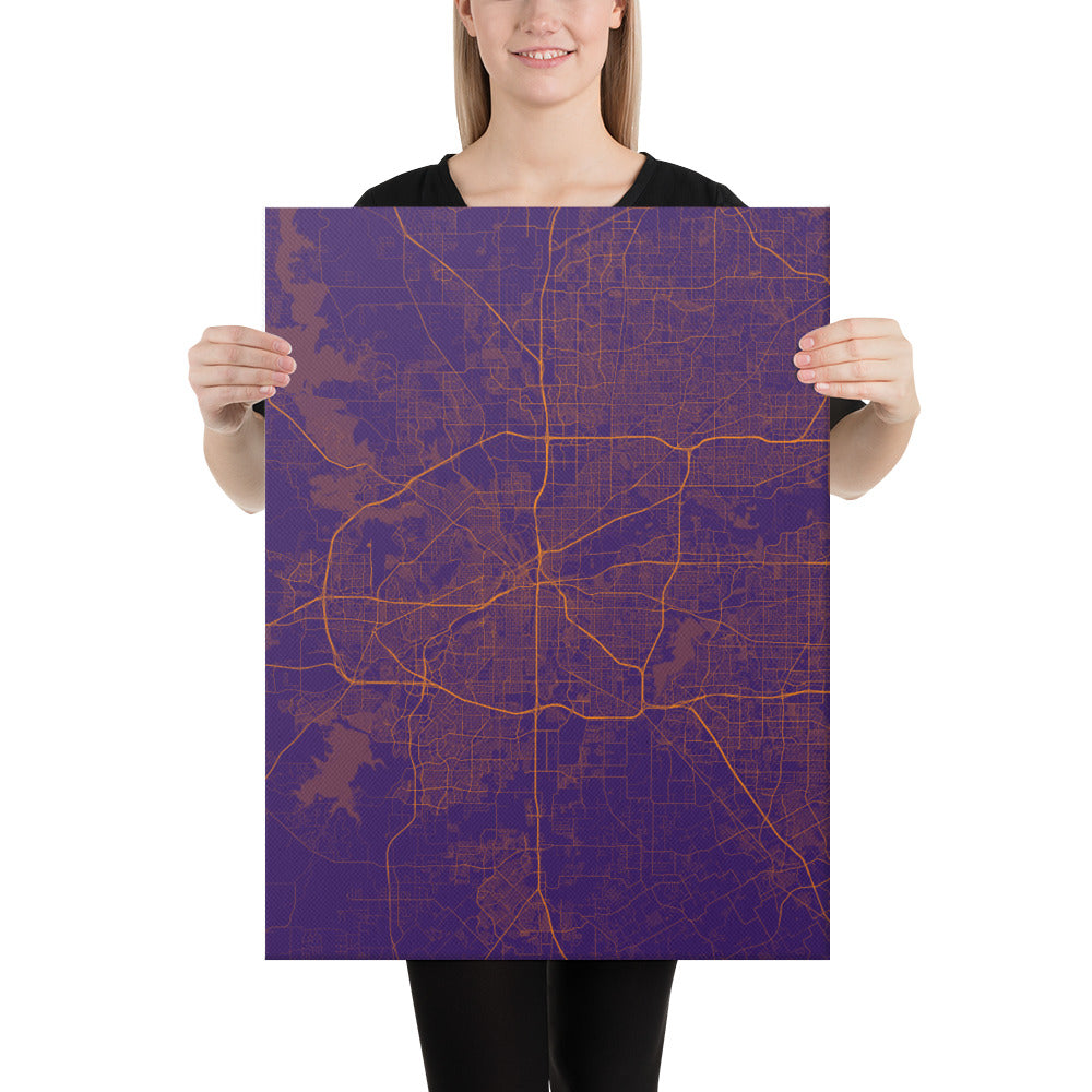 Fort Worth Purple and Orange Canvas Map