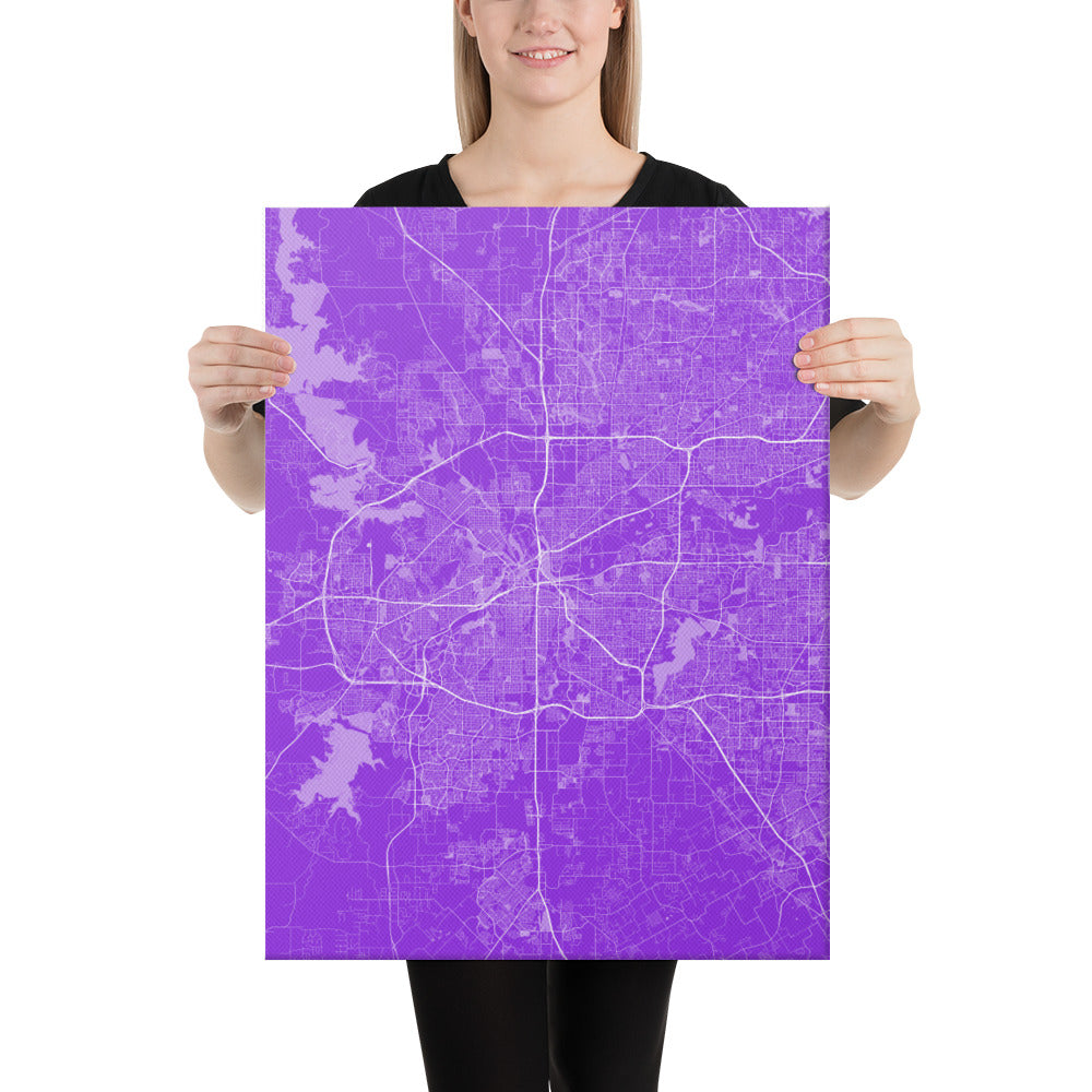 Fort Worth Purple and White Canvas Map