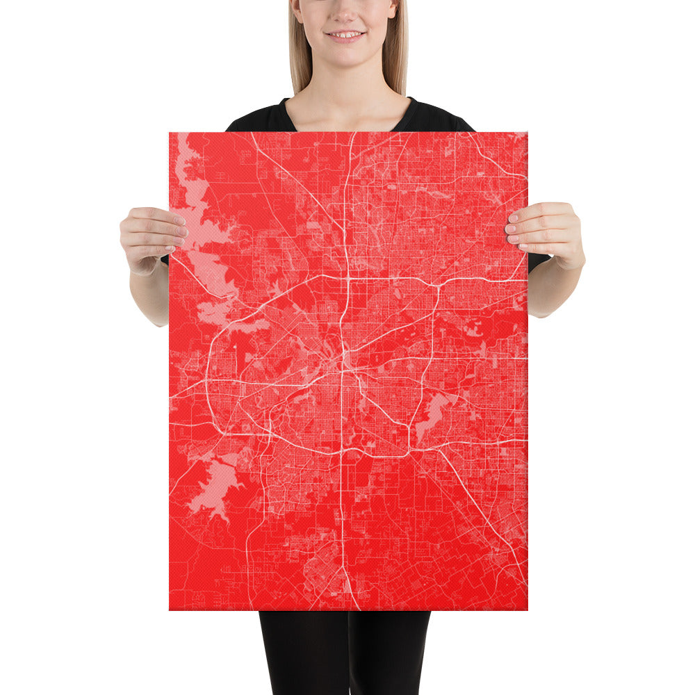 Fort Worth Red and White Canvas Map