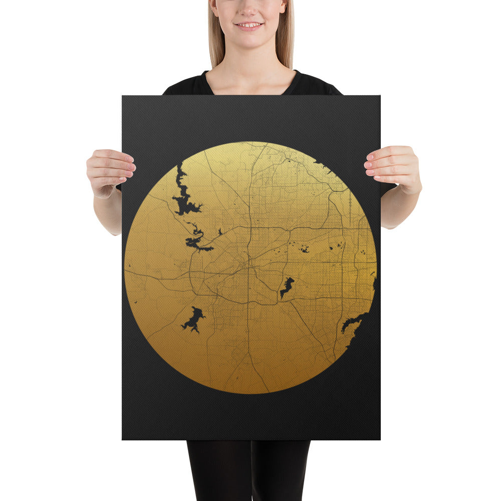 Fort Worth Gold on Black Canvas Map