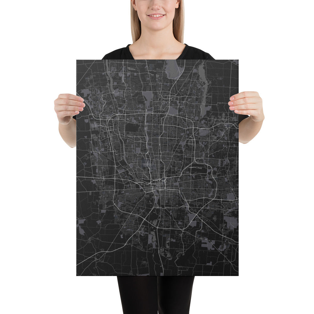 Columbus Black Canvas Map