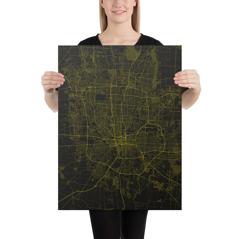 Columbus Black and Yellow Canvas Map