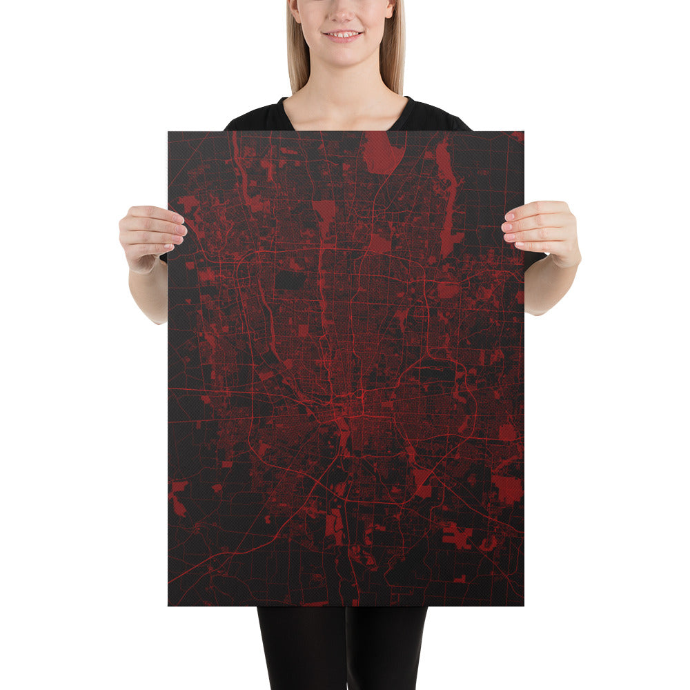 Columbus Black and Red Canvas Map