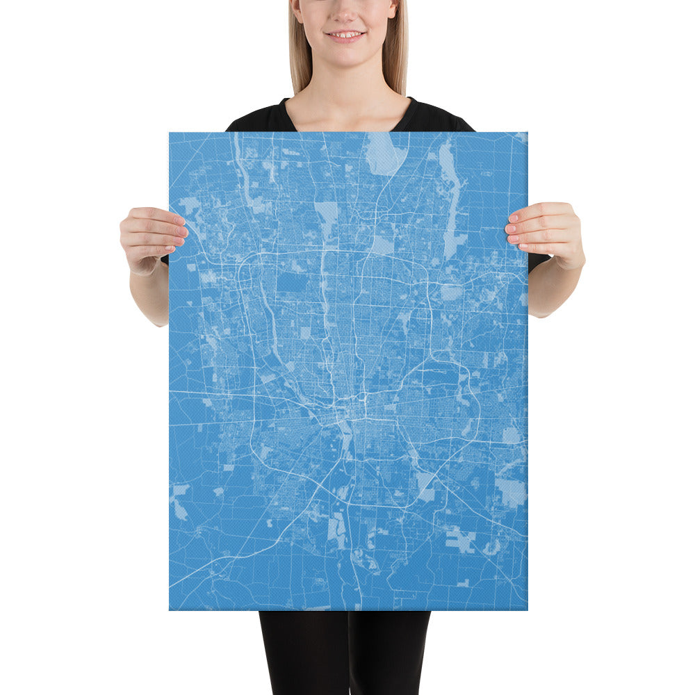 Columbus Blue and White Canvas Map