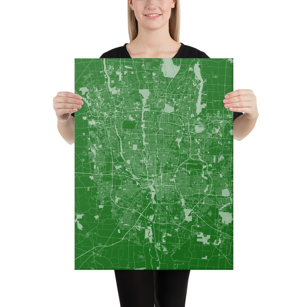 Columbus Green and White Canvas Map