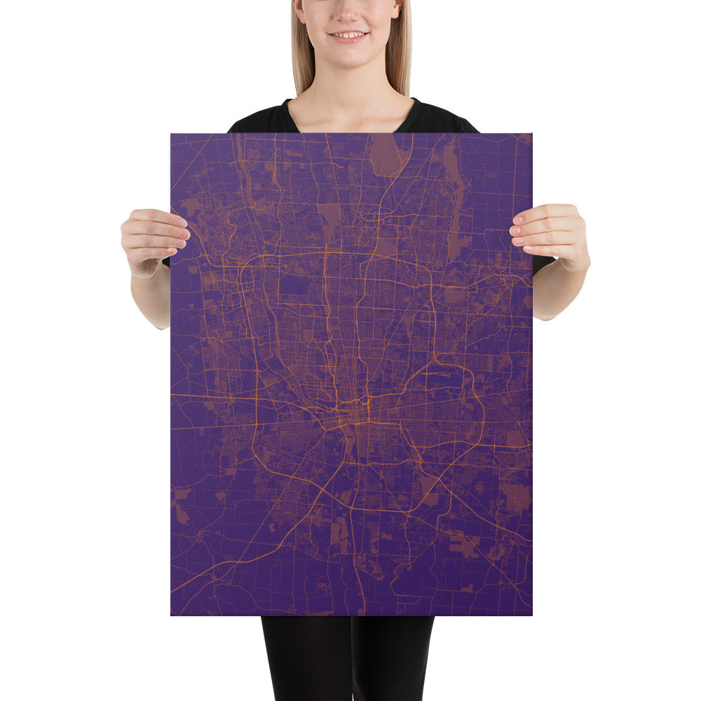 Columbus Purple and Orange Canvas Map