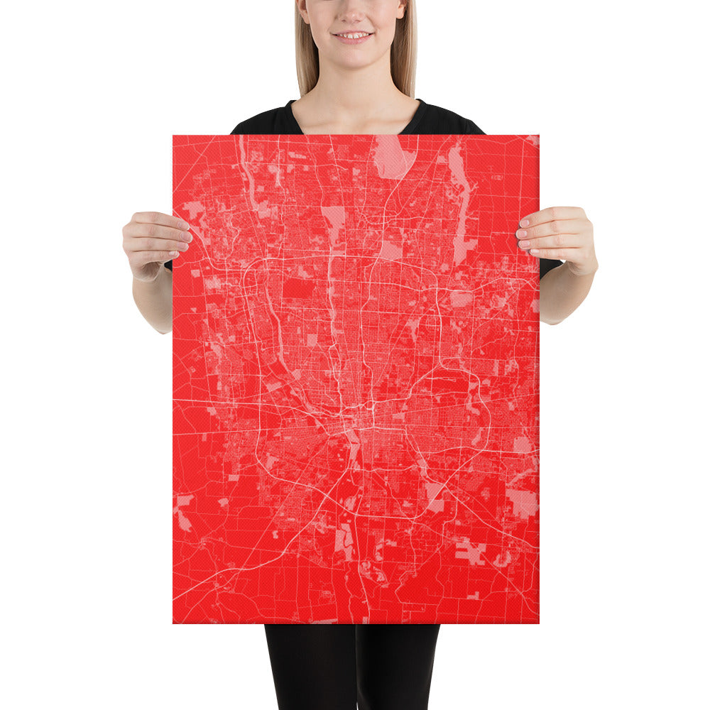 Columbus Red and White Canvas Map