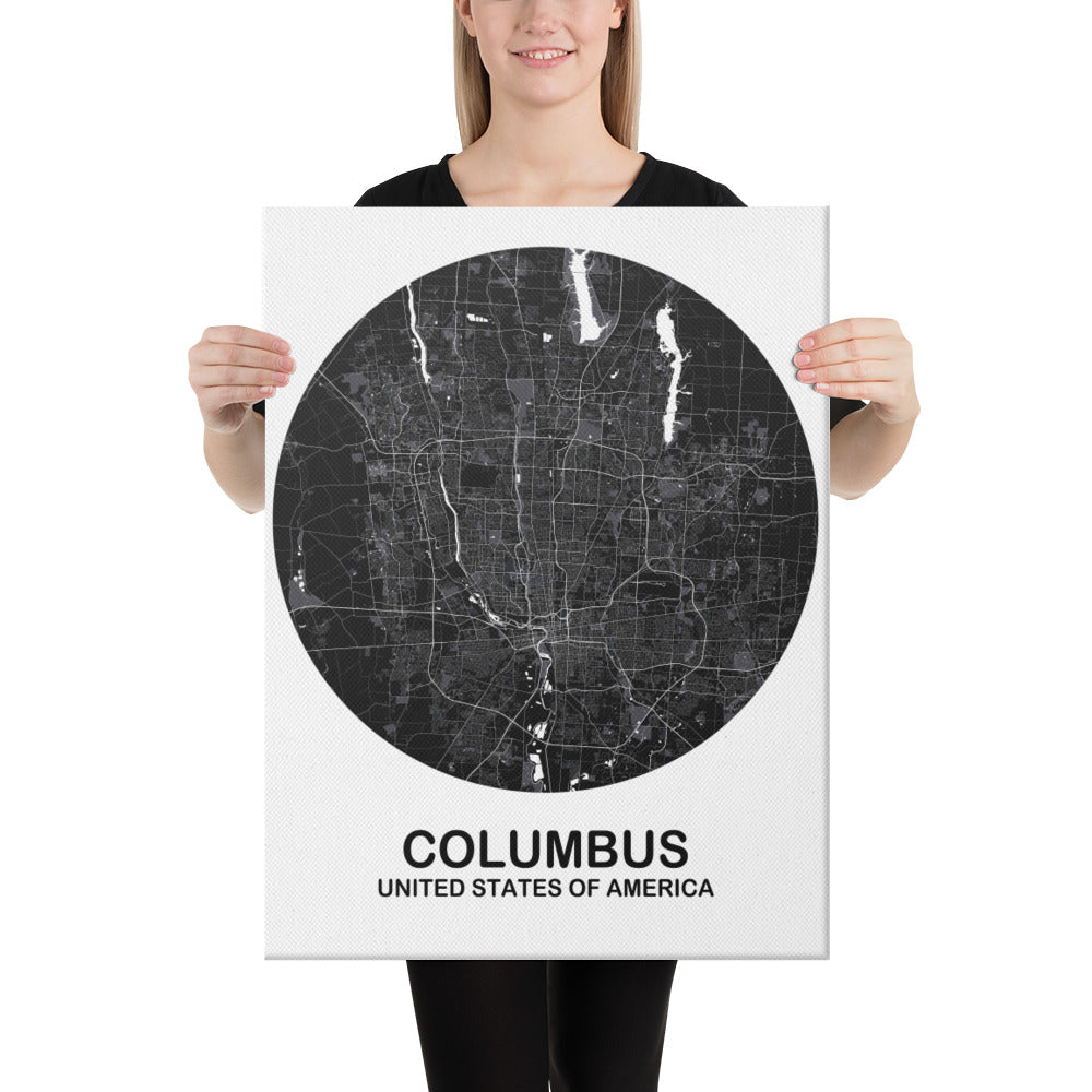 Columbus Circular Black Canvas Map