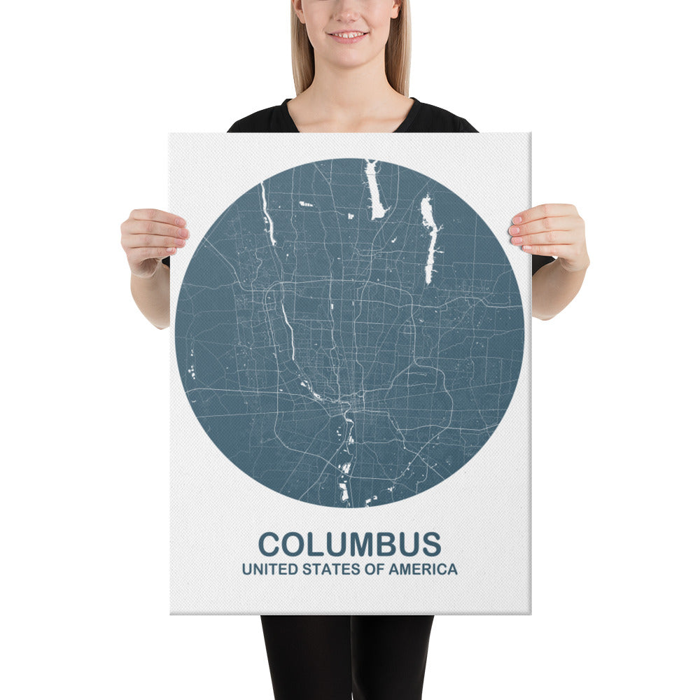 Columbus Circular Blue Canvas Map