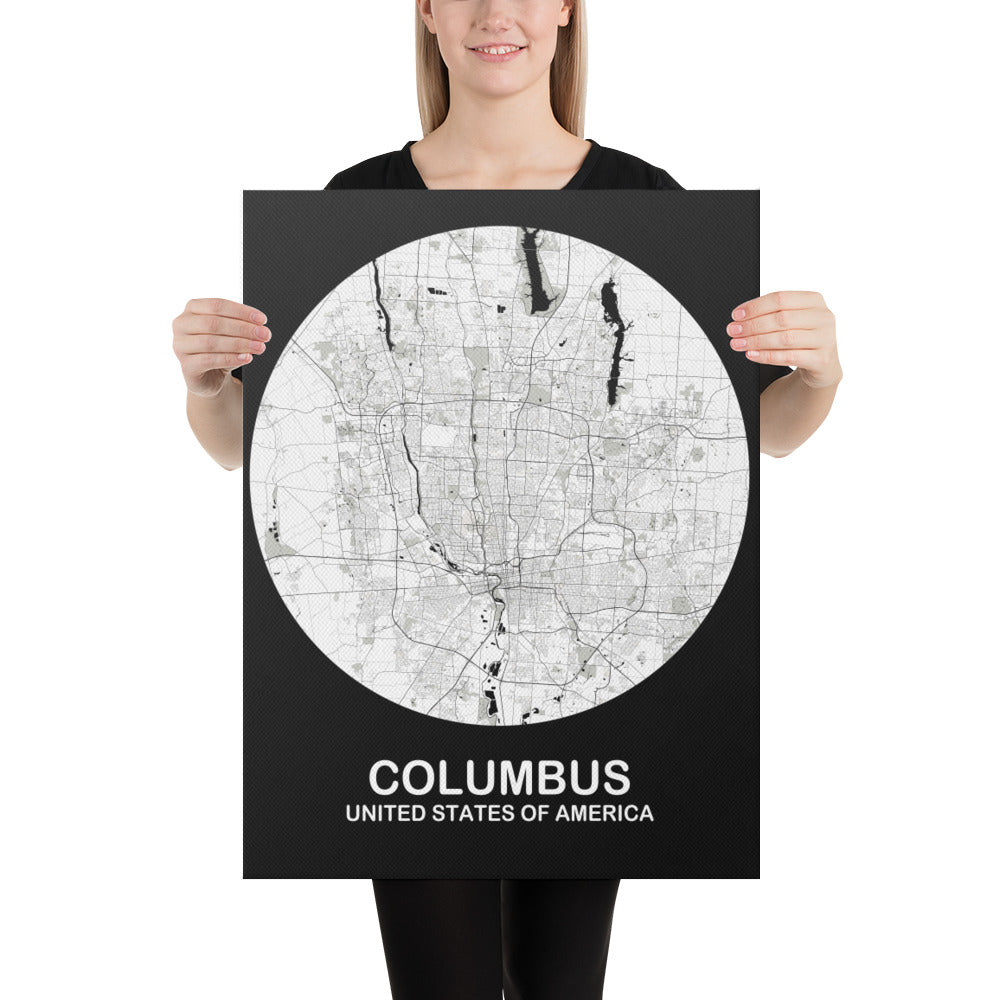 Columbus Circular White Canvas Map