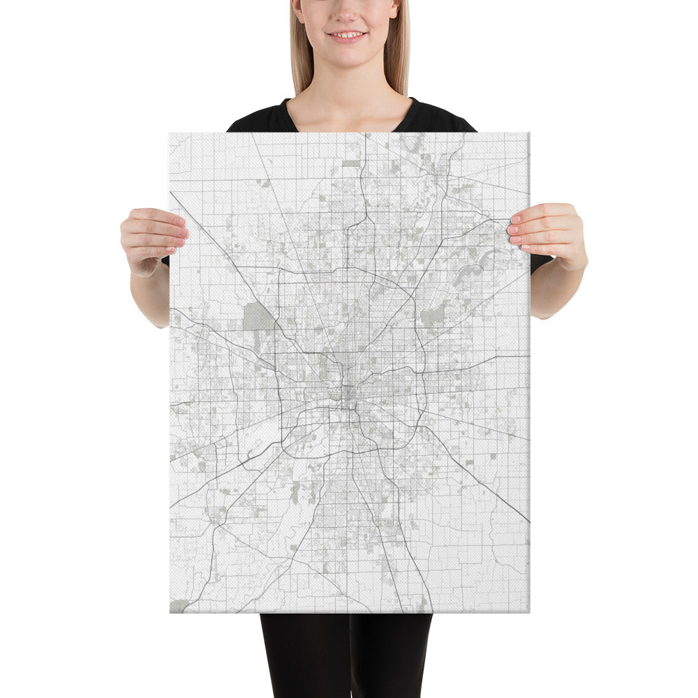 Indianapolis White Canvas Map