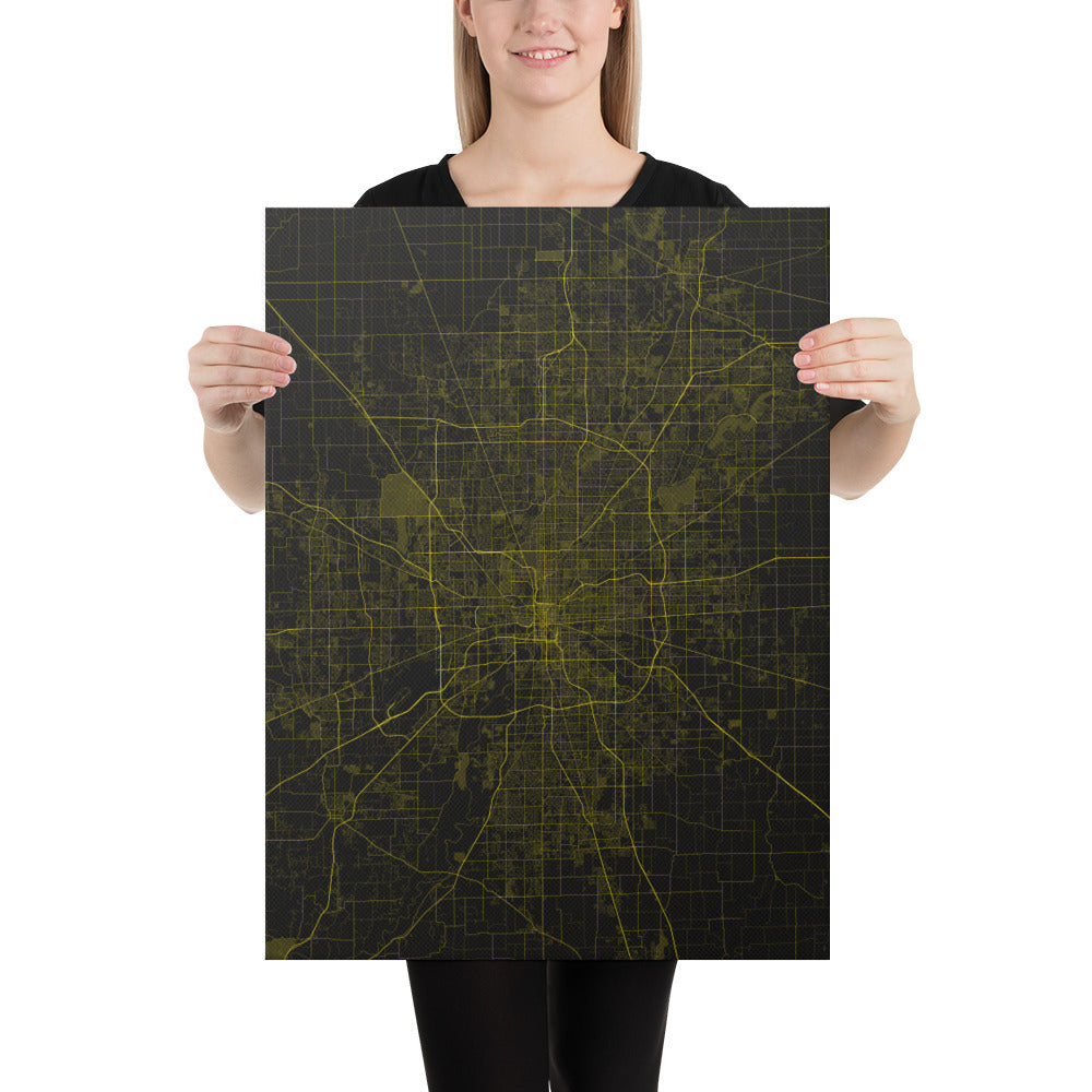 Indianapolis Black and Yellow Canvas Map