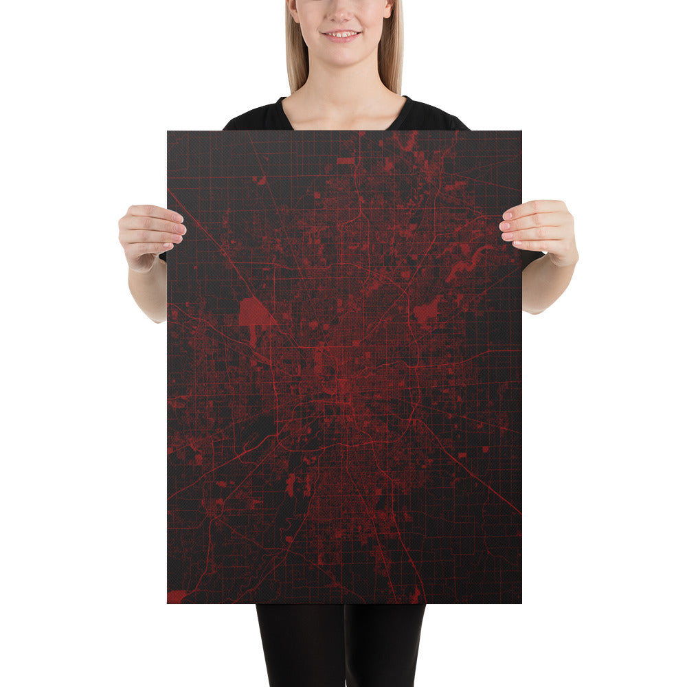 Indianapolis Black and Red Canvas Map