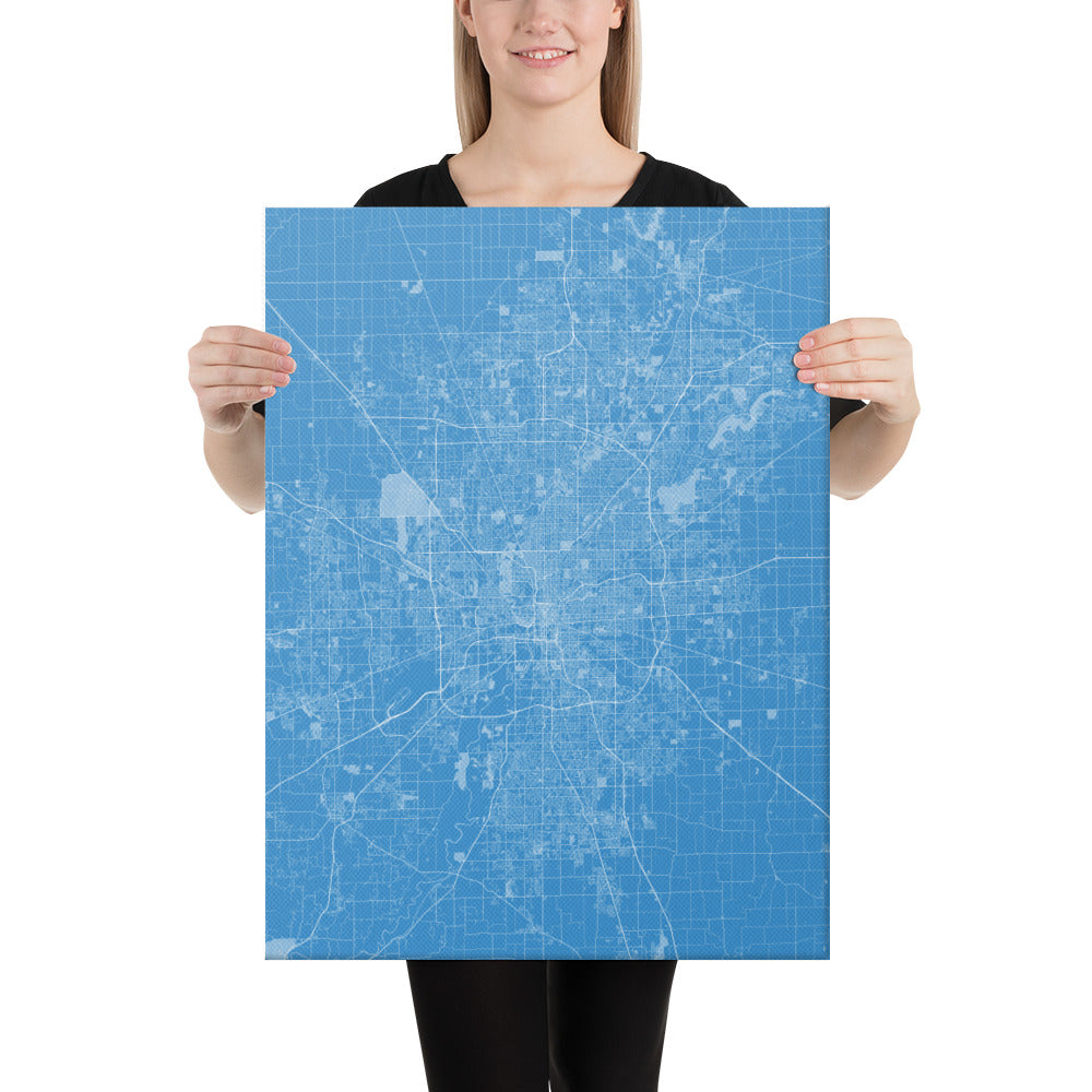 Indianapolis Blue and White Canvas Map