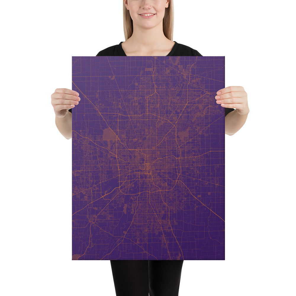 Indianapolis Purple and Orange Canvas Map