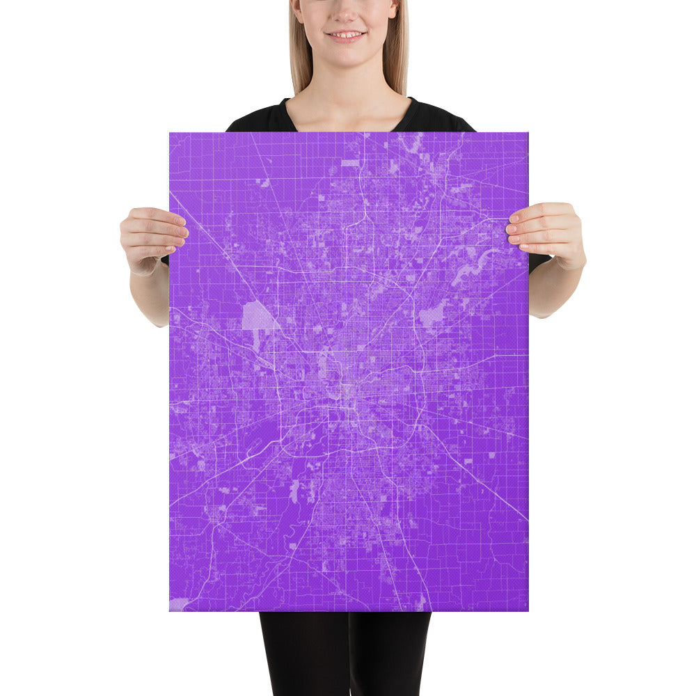 Indianapolis Purple and White Canvas Map