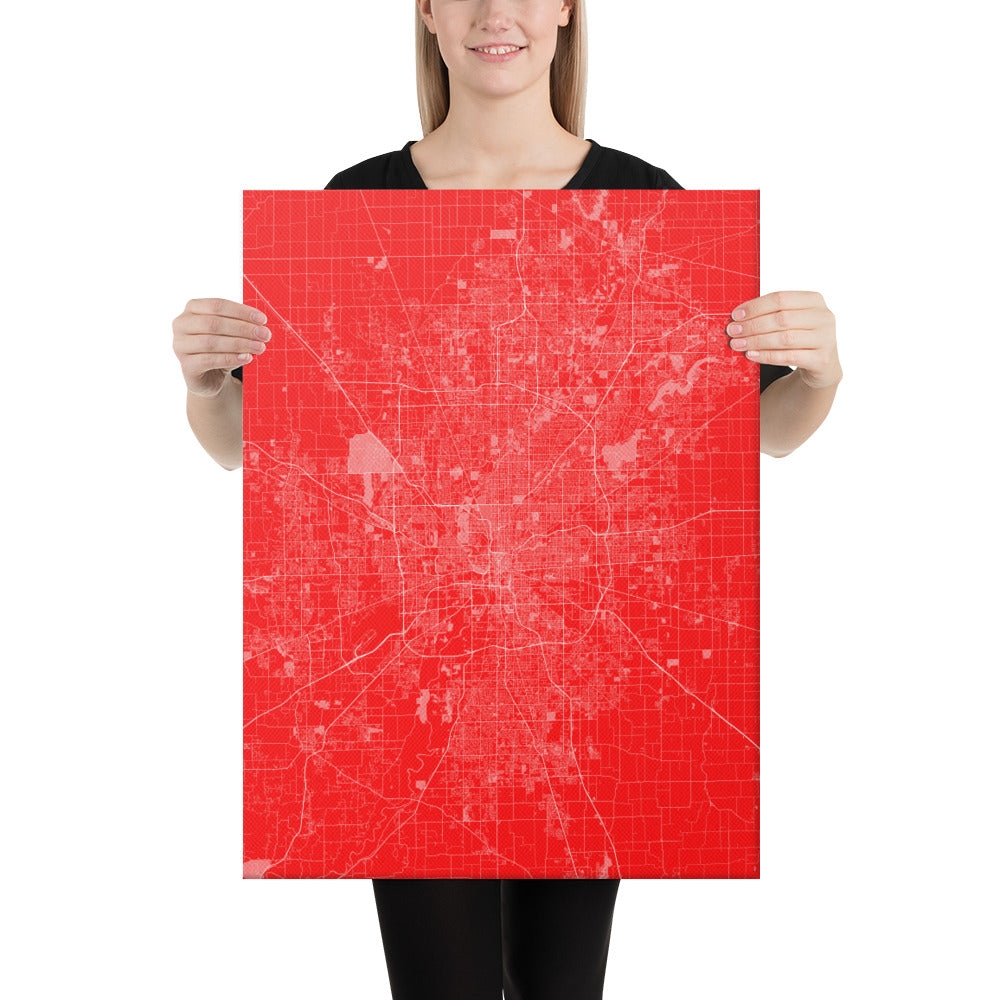 Indianapolis Red and White Canvas Map