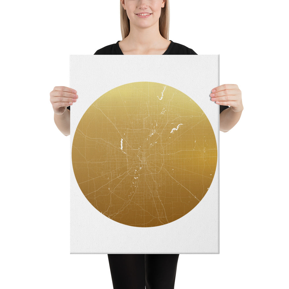 Indianapolis Gold on White Canvas Map