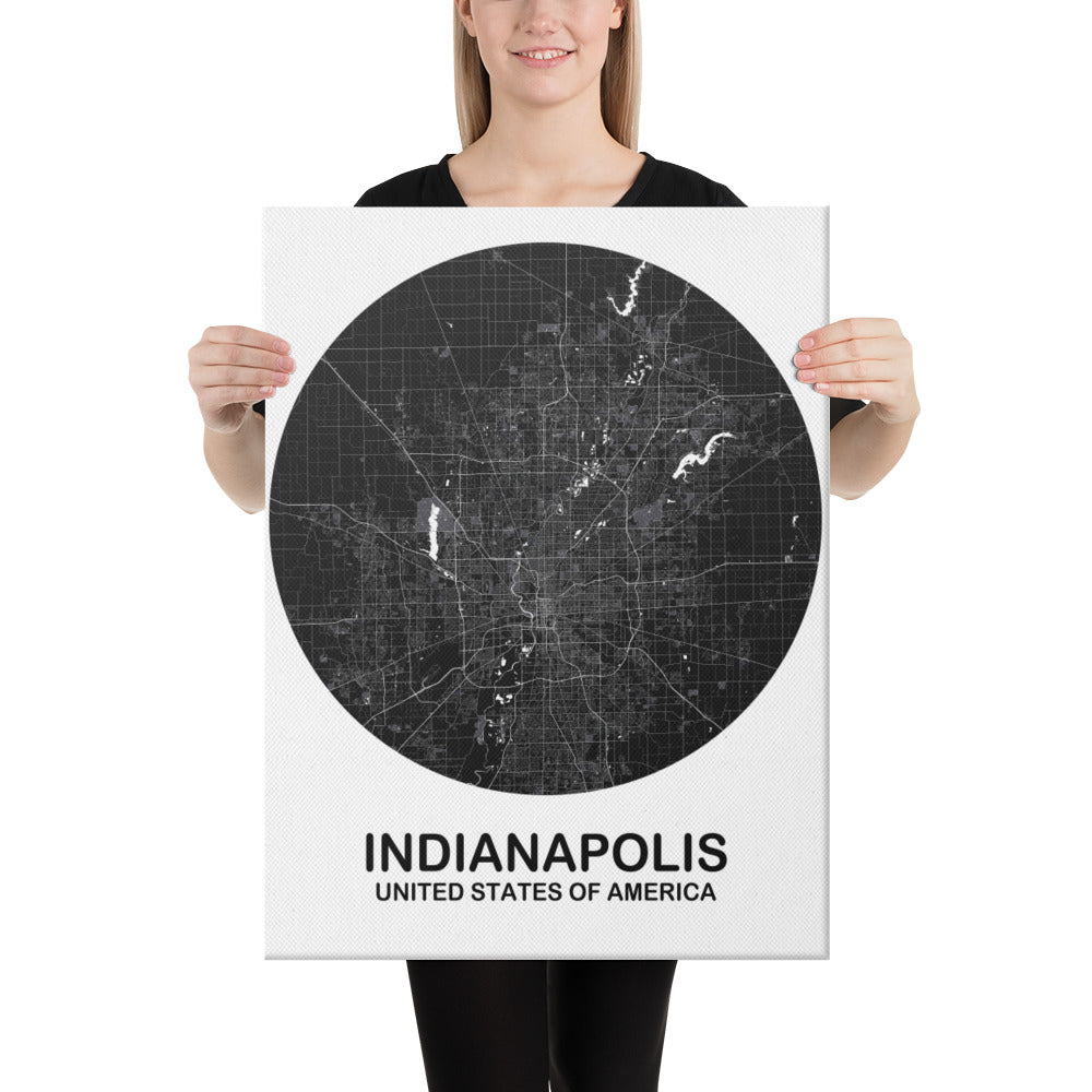 Indianapolis Circular Black Canvas Map