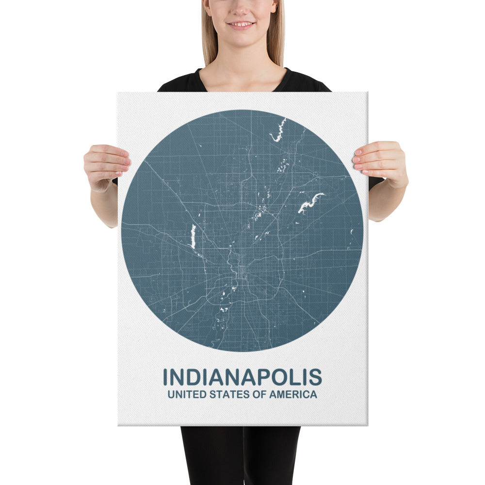 Indianapolis Circular Blue Canvas Map