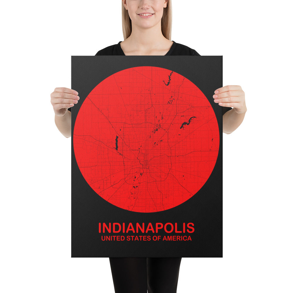 Indianapolis Circular Red Canvas Map